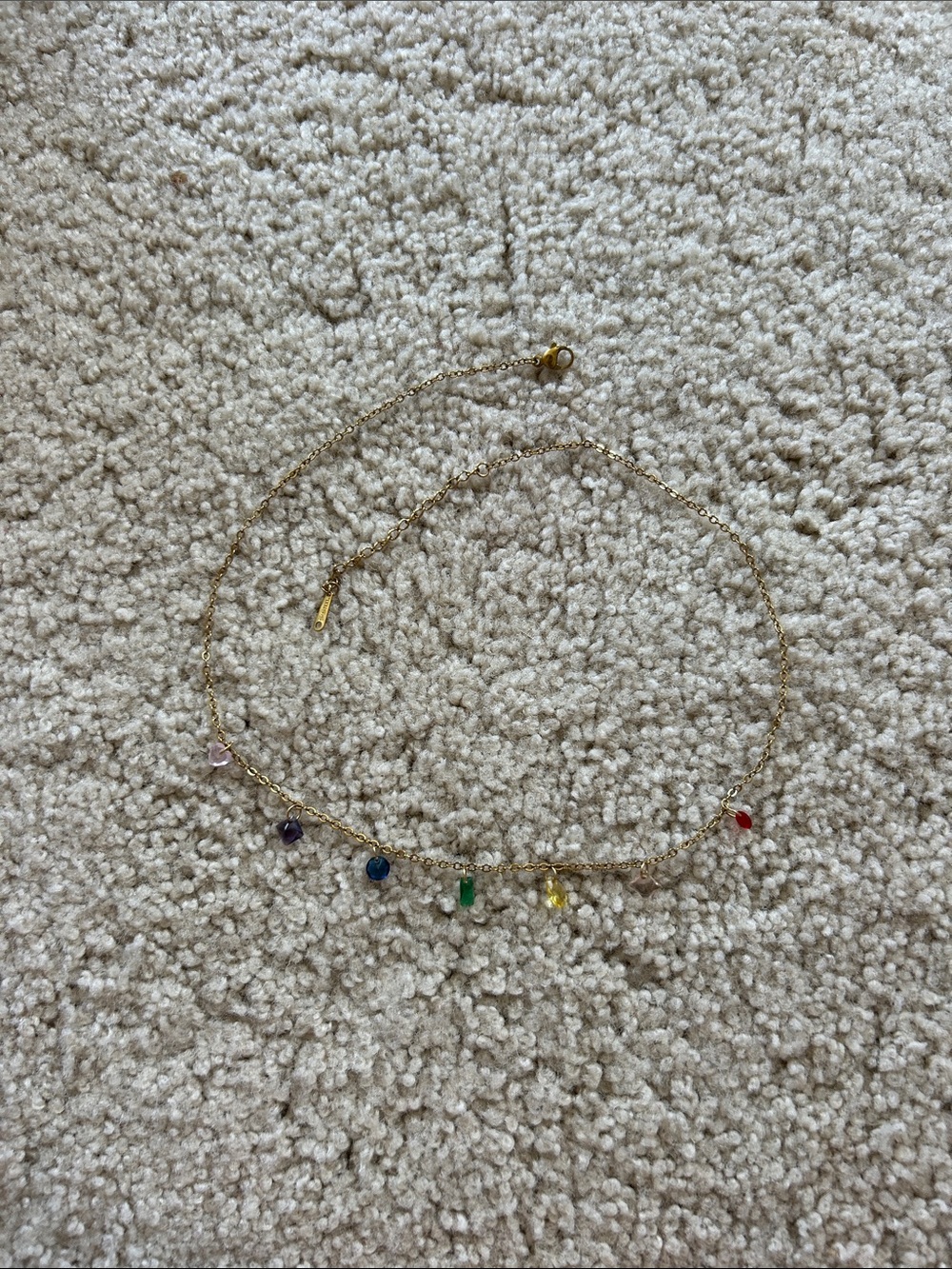 Delicate Gold Necklace with Multicolor Gemstone Drops